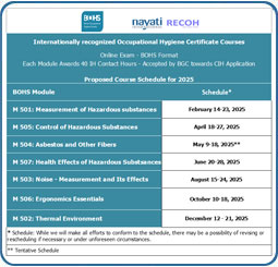 BOHS M 500 Series Training schedule - 2025